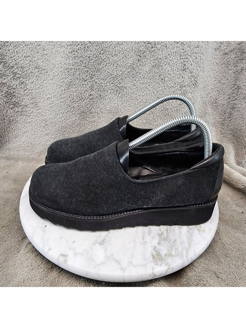 Donald Pliner Shoes Womens Size 7.5 Narrow Black Leather & Wool Loafers *Read*